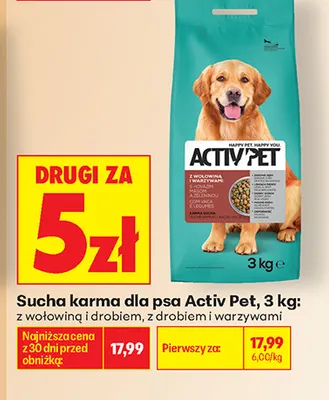 Sucha karma dla psa Activ Pet z drobiem i warzywami promocja w Biedronka