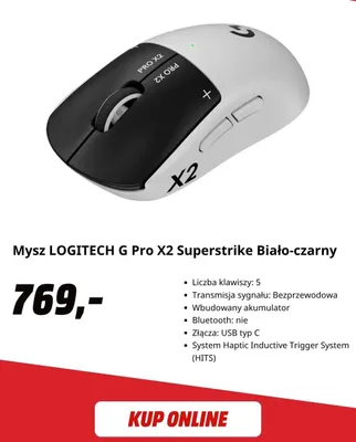 Mysz Logitech G Pro X2 Superstrike biało-czarny promocja w Media Markt