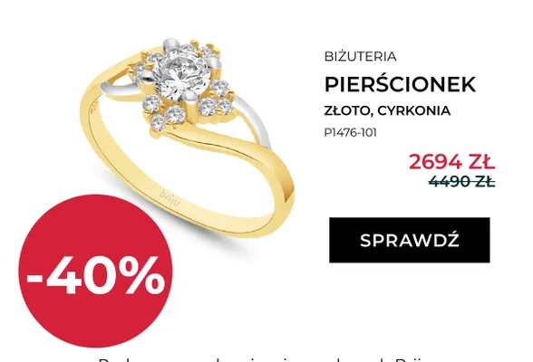 Pierścionek Briju złoto cyrkonia P1476-101 promocja w Briju