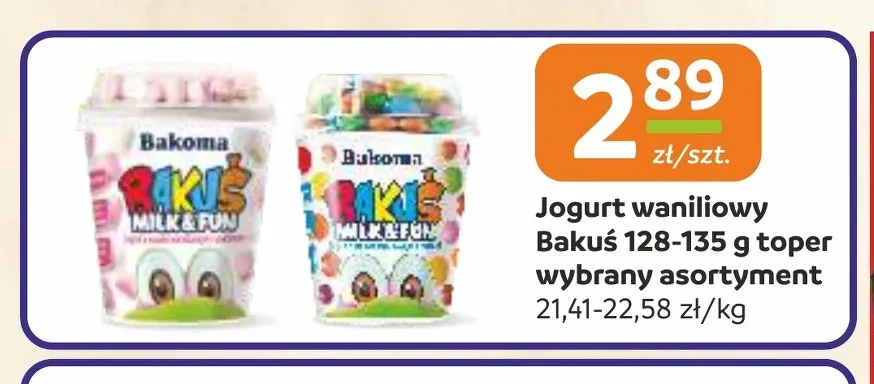 Jogurt waniliowy Bakuś toper promocja w Gama