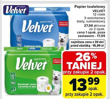 Papier toaletowy 3-warstwowy biały, rumiankowy promocja w Carrefour