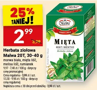Herbata ziołowa Malwa 20T, 30-40g promocja w Twój Market