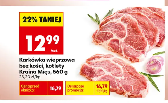 Karkówka wieprzowa bez kości kotlety Kraina Mięs promocja w Biedronka