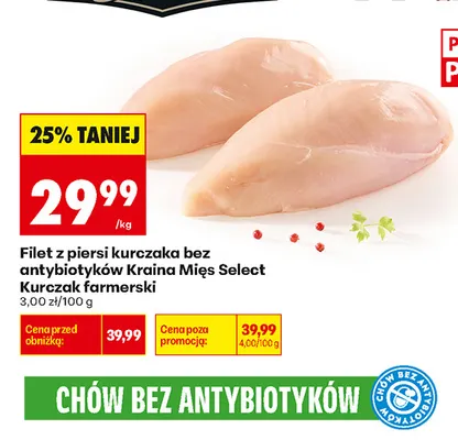 Filet z piersi kurczaka bez antybiotyków Kraina Mięs Select Kurczak farmerski promocja w Biedronka