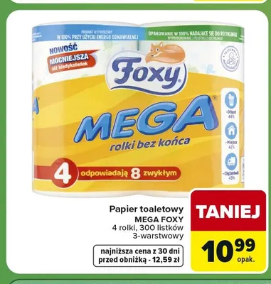 Papier toaletowy Mega Foxy 3-warstwowy promocja w Carrefour Express