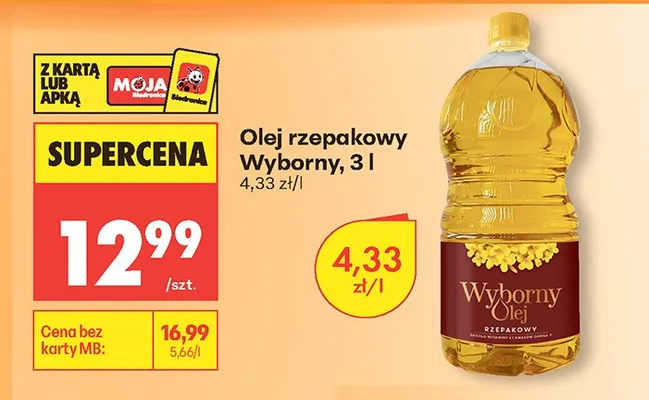 Olej rzepakowy Wyborny 3l promocja w Biedronka