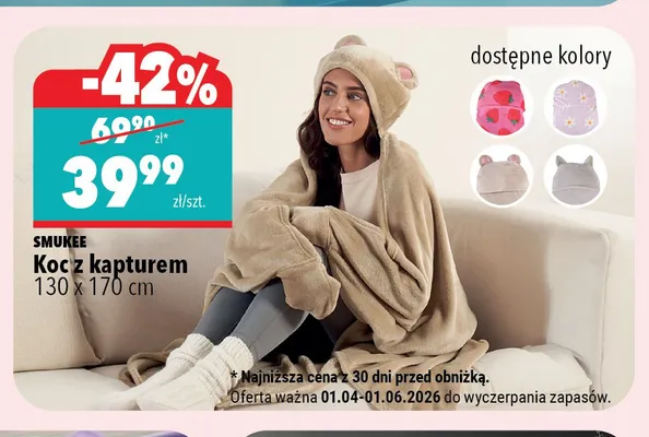 Koc z kapturem 130 x 170 cm promocja w Biedronka Home