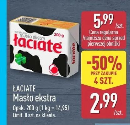 Masło ekstra Łaciate promocja w Aldi