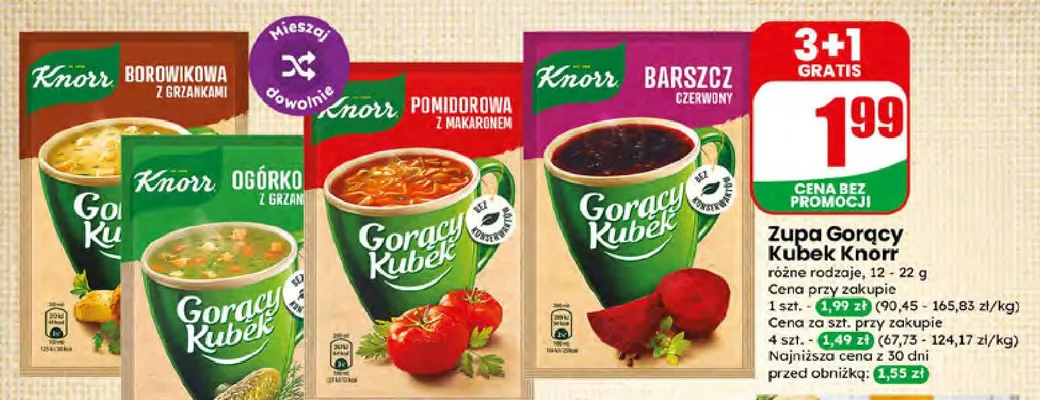 Zupa Gorący Kubek Knorr Ogórkowa z grzankami promocja w Dino
