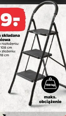 Drabina składana 3-stopniowa TECHLINER wym. po rozłożeniu: 44x65x108cm wym. po złożeniu: 44x8x118cm maks. obciążenie 150kg promocja w Netto