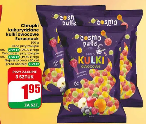 Chrupki kukurydziane kulki owocowe Cosmo Puffs Eurosnack promocja w Dino