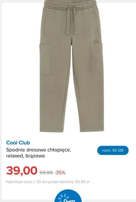Spodnie dresowe chłopięce relaxed brązowe Cool Club promocja w Smyk