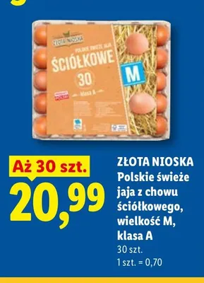 Jajka kurze Polskie świeże z chowu ściółkowego wielkość M Złota Nioska promocja w Lidl