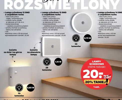Lampy schodowe (różne rodzaje) promocja w Netto