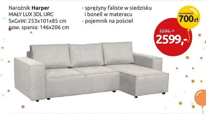 Narożnik Harper MAŁY LUX 3DL.URC promocja w Black Red White