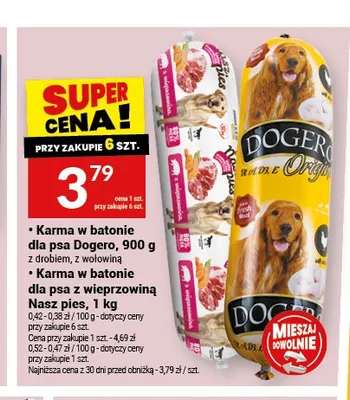 Karma w batonie dla psa z wieprzowiną Nasz Pies promocja w Twój Market