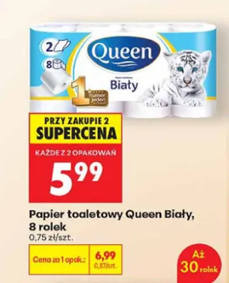 Papier toaletowy Queen Biały 8-pak promocja w Biedronka