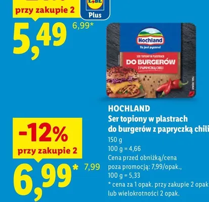 Ser topiony w plastrach do burgerów z papryczką chili Hochland promocja w Lidl