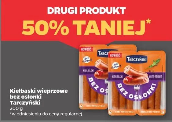 Kiełbaski wieprzowe bez osłonki Tarczyński promocja w Netto