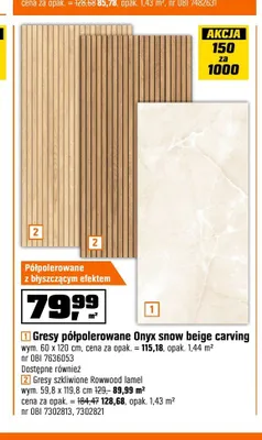 Gres półpolerowany Onyx Snow Beige Carving promocja w OBI