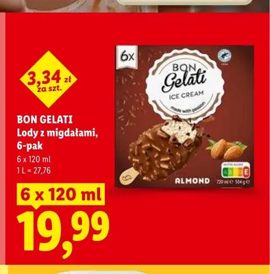 Lody z migdałami BON GELATI 6-pak 120ml promocja w Lidl