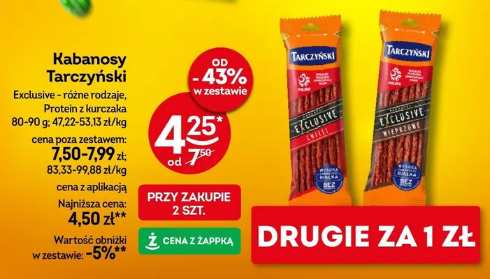 Kabanosy Tarczyński Exclusive różne rodzaje protein z kurczaka promocja w Żabka
