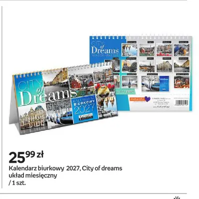 Kalendarz biurkowy 2027 City of dreams układ miesięczny promocja w Empik