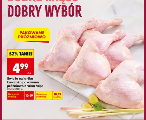 Świeża ćwiartka kurczaka pakowana próżniowo Kraina Mięs promocja w Biedronka