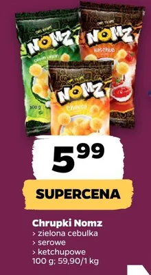 Chrupki nomz (różne rodzaje) zielona cebulka, serowe, ketchupowe promocja w Netto