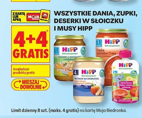 Dania, zupki, deserki w słoiczku i musy HiPP promocja w Biedronka