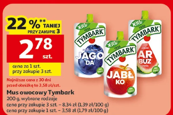 Mus owocowy Tymbark, wybrane rodzaje promocja w Auchan
