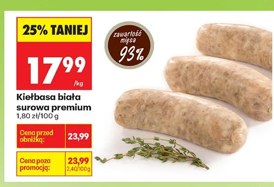 Kiełbasa biała surowa premium promocja w Biedronka