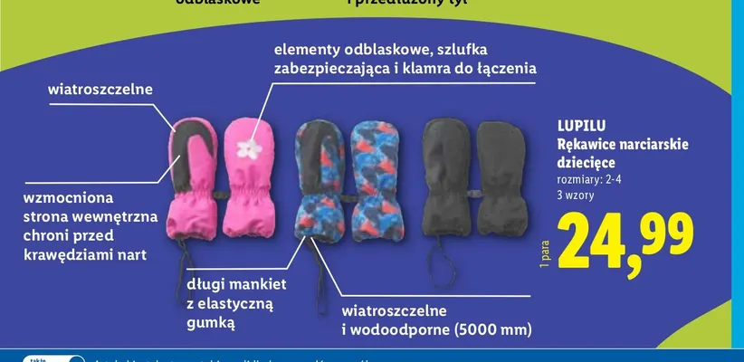 Rękawice narciarskie dziecięce Lupilu promocja w Lidl