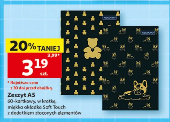 Zeszyt A5 60-kartkowy w kratkę Soft Touch ze złoconymi elementami Astrapap promocja w Auchan