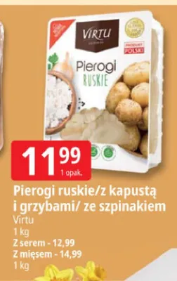 Pierogi ruskie/z kapustą i grzybami/ze szpinakiem Virtu promocja w Leclerc