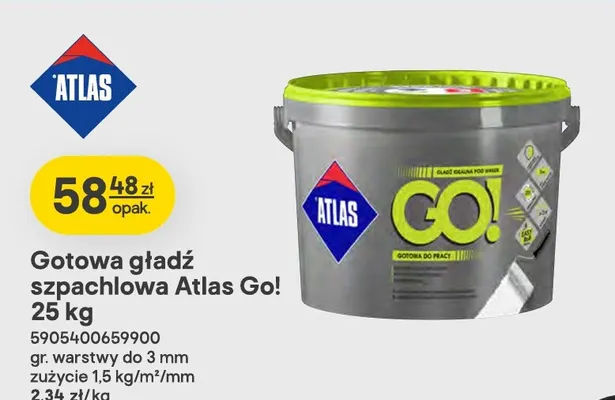 Gotowa gładź szpachlowa Atlas Go! promocja w Castorama