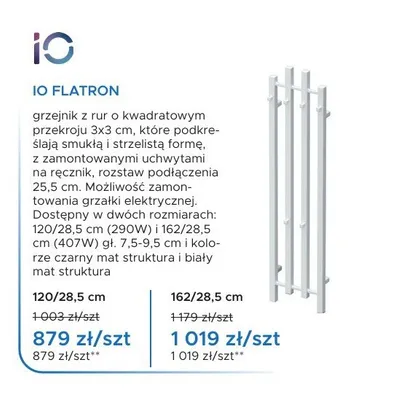 Grzejnik łazienkowy IO FLATRON 120/28,5 cm promocja w Blu Salony Łazienek