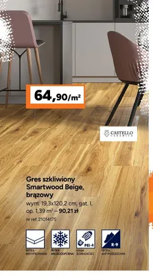 Gres szkliwiony Castello Ceramica Smartwood Beige brązowy promocja w Bricoman