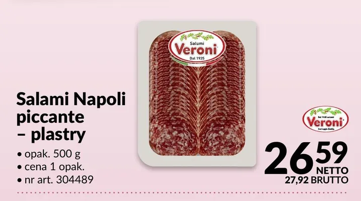 Salami Napoli piccante plastry Veroni opak. 500g nr art. 304489 promocja w Makro