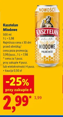 Piwo Kasztelan Miodowe promocja w Lidl