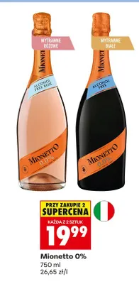 Wino musujące bezalkoholowe Mionetto 0% wytrawne różowe promocja w Biedronka