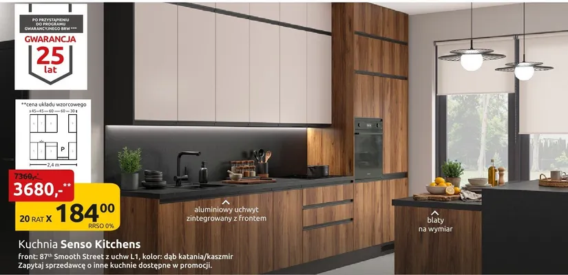 Kuchnia Senso Kitchens front: 87th Smooth Street z uchw L1, kolor: dąb katania/kaszmir promocja w Black Red White