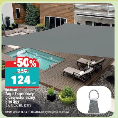 Żagiel ogrodowy przeciwsłoneczny Prestige 3,6x3,6m Decoteam promocja w Biedronka Home