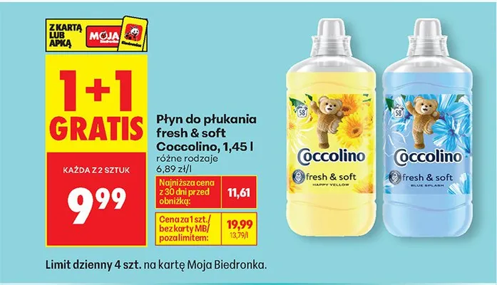Płyn do płukania Fresh & Soft 1,45l 1+1 GRATIS promocja w Biedronka