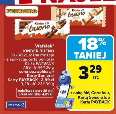 Wafelek Kinder Bueno White promocja w Carrefour