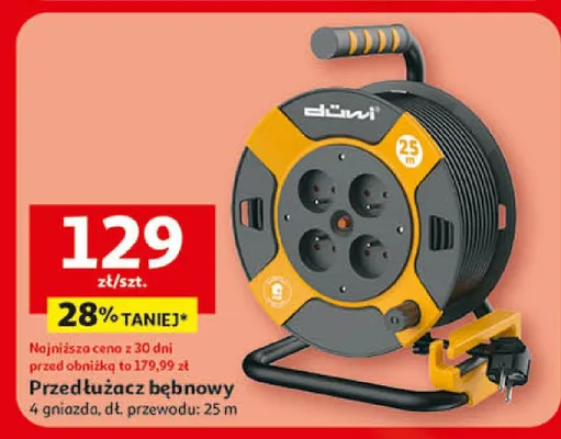 Przedłużacz bębnowy 4 gniazda, dł. przewodu: 25 m promocja w Auchan