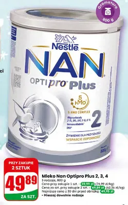 Mleko Nan Optipro Plus 2, 3, 4, 3 rodzaje promocja w Dino