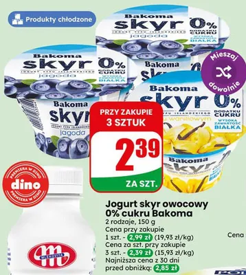 Jogurt skyr owocowy 0% cukru jagoda Bakoma promocja w Dino