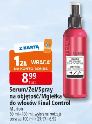 Serum/Żel/Spray na objętość/Mgiełka do włosów Final Control Marion promocja w Leclerc