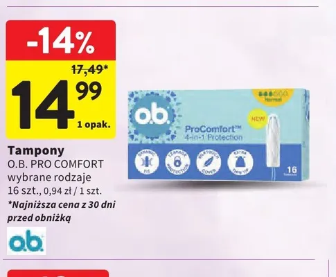 Tampony o.b. ProComfort promocja w Intermarche